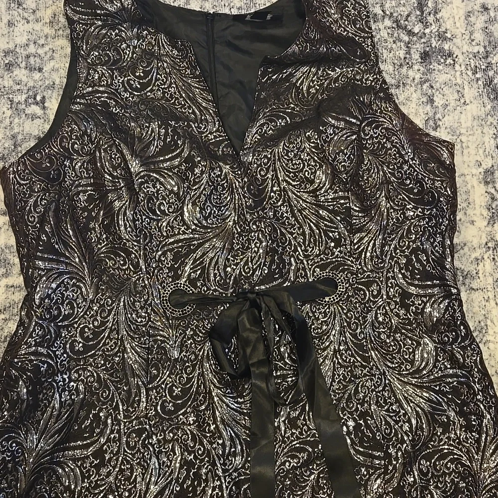 Metallic Print Black and Silver Paisley Baroque Dress